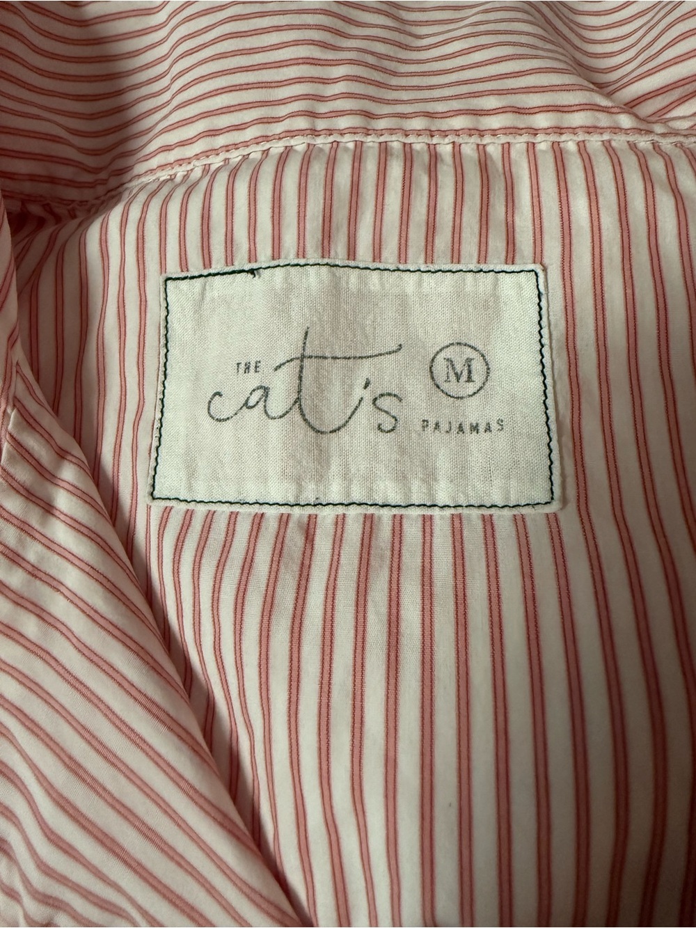 The Cat’s Pajamas Pink & White Striped Button Up Sleep Shirt Size M 100% Cotton - Picture 3 of 4